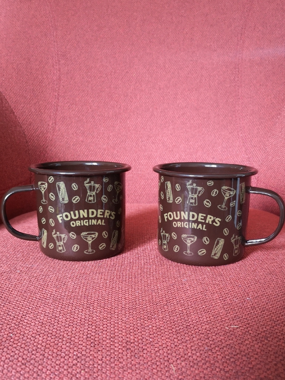 Set Of Two Like-new Never-used Metal Enamel Founder's Original Coffee Mugs